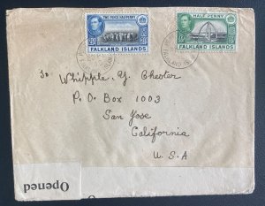 1945 Port Stanley Falkland Island Censored cover To San Jose CA Usa