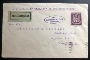 1924 Germany ZR 3 Zeppelin Airmail Cover to Hyde Park MA USA