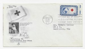 US 1016 (Me-4) 3c Red Cross single on FDC Artcraft Cachet ECV $7.50