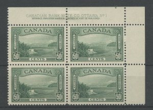 #244 PLATE BLOCK VF H in margin Stamps MNH 50c UR#1 Cat $360 Canada mint
