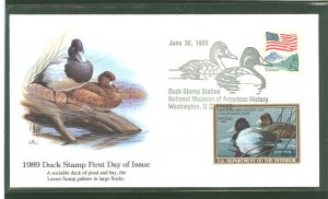 US RW56 1989 Lesser Scaup/Federal Migratory Bird Hunting & Conservation (Duck) stamp ($12.50) single on an unaddressed first day