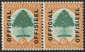 SOUTH AFRICA 1928 OFFICIAL ORANGE TREE 6D PAIR LONDON PRINTING