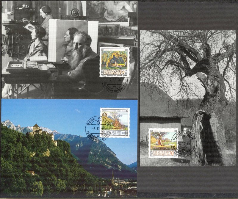 Liechtenstein 1996 Art Paintings Landscapes Architecture 3 Maxi Cards FDC