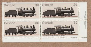 HISTORY of LOCOMOTIVES (1906-1925) = Canada 1985 #1073 LR PLATE Block of 4 MNH