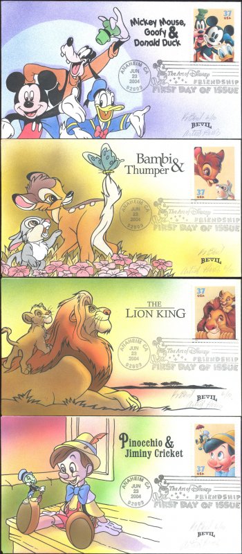 #3865-68 Art of Disney - Friendship Artist Proof Bevil FDC Set