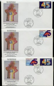 UN 1990 45th ANNIVERSARY  WFUNA CACHET BY ROBERT PEAK  ON 10 FIRST DAY COVERS 