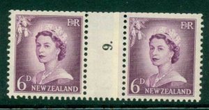 New Zealand 1956 QEII Redrawn 6d Mauve Coil Join #9 Upwards  MH/MUH Lot25626