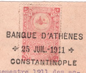 TURKEY OTTOMAN EMPIRE REVENUE 1911 *BANQUE D'ATHENES* Istanbul Document YA324
