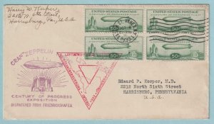 UNITED STATES C18 BLOCK OF FOUR - ZEPPELIN COVER TO GERMANY ROUND TRIP - CV453