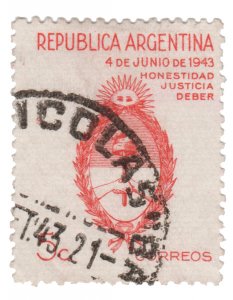 ARGENTINA STAMP 1943 SCOTT # 508 USED. # 3