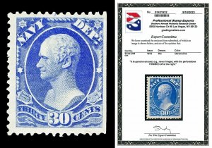 Scott O44 1873 30c Navy Dept Official Mint F-VF OG NH Cat $3,000 with PSE CERT