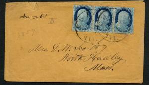 US Scott #23 Strip of 3 Chicago ILL CDS Cancels With APS Cert