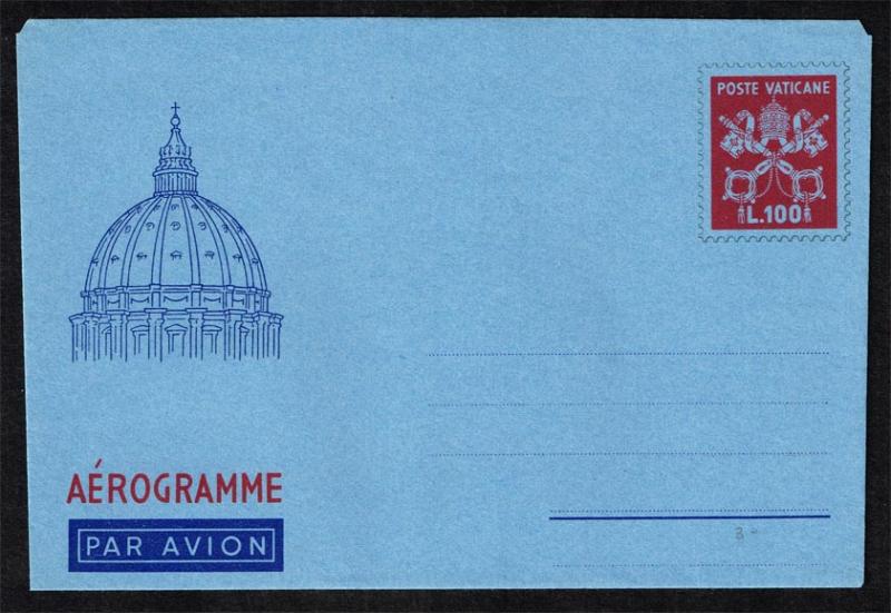 Vatican City Aerogramme L.100 Papal Arms; Unused