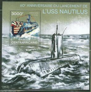 CENTRAL AFRICA 2014 60th ANNIVERSARY LAUNCH OF NAUTILUS SUBMARINE  S/S MINT NH