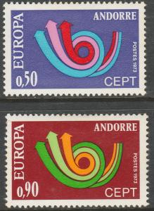ANDORRA-FRENCH 219-220, EUROPA 1973. UNUSED, HINGED, OG. (228)
