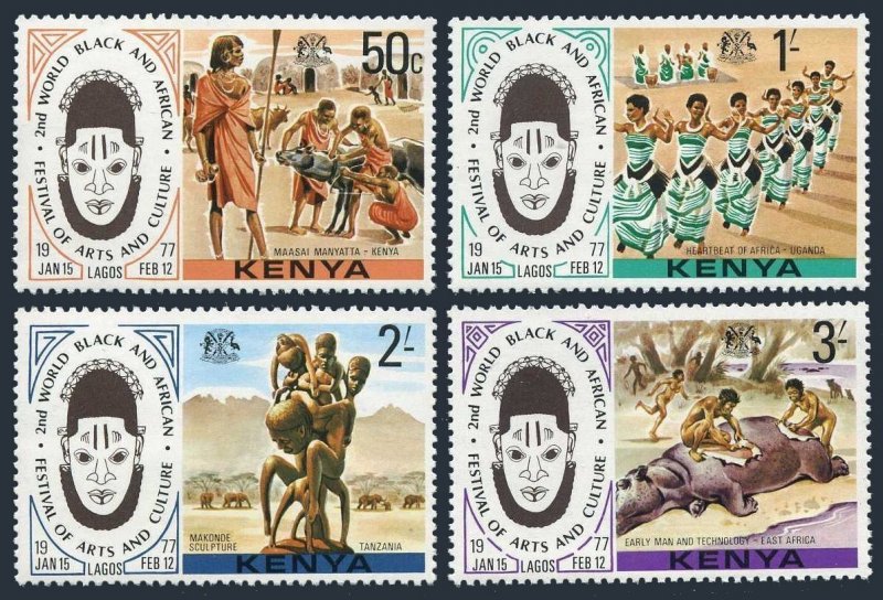 Kenya 72-75,MNH.Michel 70-73. Black and African Festival,1977.Cow,Dancers,Hippo.