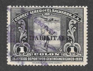 El Salvador Scott C45 UVLH - 1935 1col HABILITADO Overprint - SCV $6.00