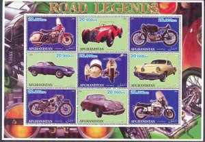 Afghanistan 2001 Road Legends Cars Motorcycles Sheet MNH Private