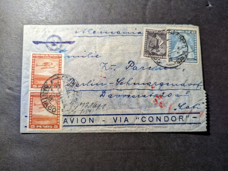 1941 Censored Chile Airmail Cover Santiago to Berlin Germany