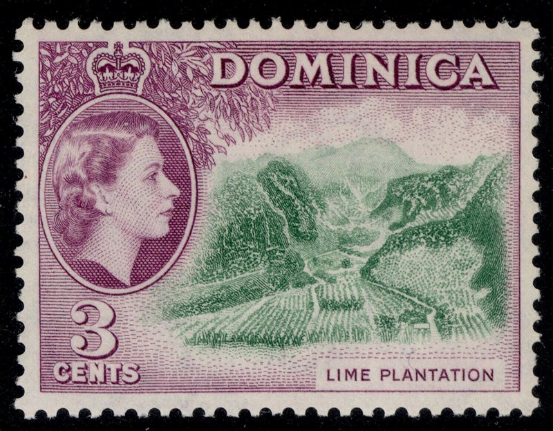 DOMINICA QEII SG143, 3c green & purple, M MINT.