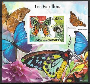 Comoro Islands MNH S/S Blue Butterflies Imperf. 2011