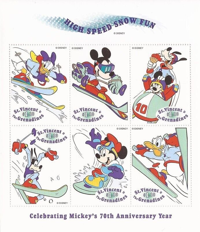 St Vincent 1998 Disney Winter Sports 3 6 Stamp Sheets Scott #2660-2 19J-038