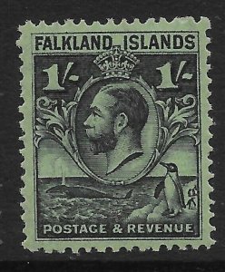 FALKLAND ISLANDS SG122 1929 1/= BLACK ON EMERALD MTD MINT