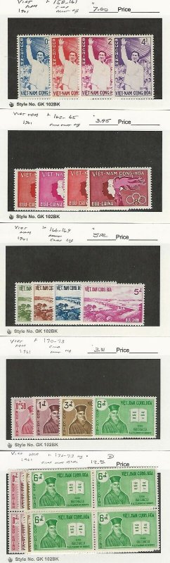 Vietnam, Postage Stamp, #158//173 Most Mint NH, 170-3 Blocks, 1961, JFZ
