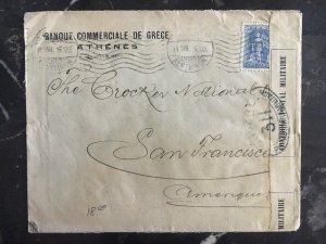 1916 Athens Greece Censored Cover to The National Bank In San Francisco USA