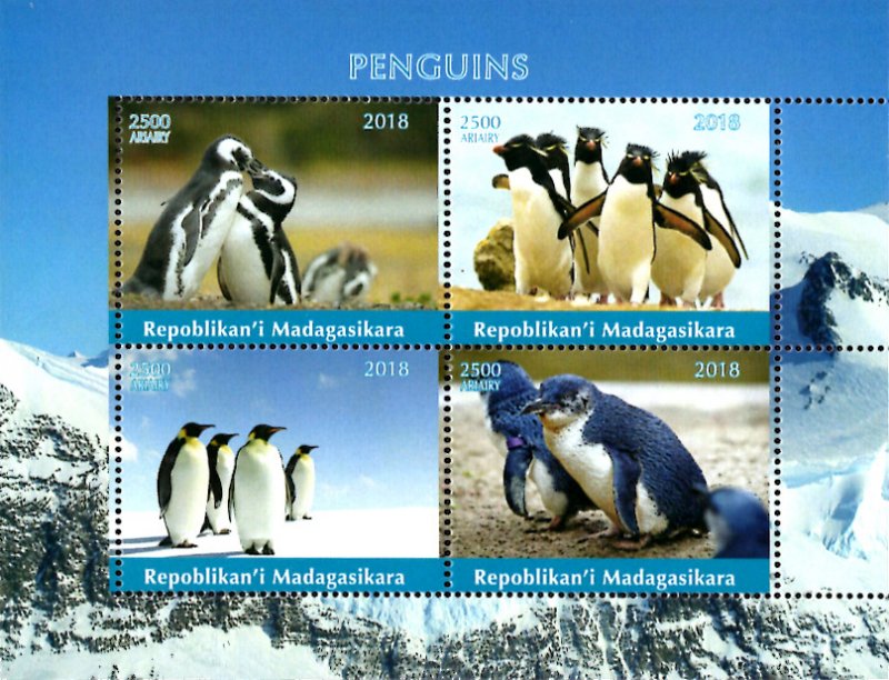 Madagascar 2018 Penguin Birds Antarctica Animals 4v MNH S/S. (#065)