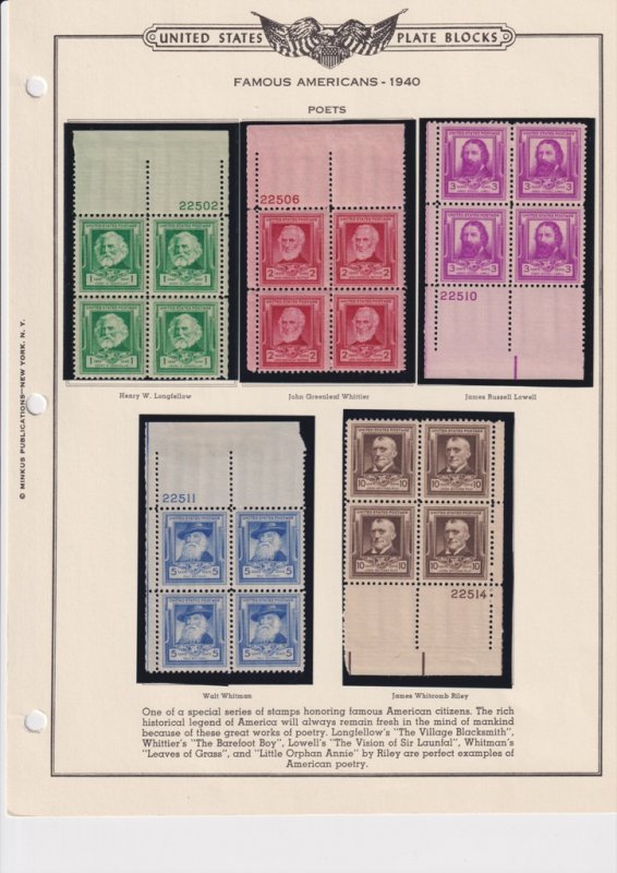 Bobplates #859-93 Famous American Set Plate Blocks F-VF NH SCV=$285.45 Mounted