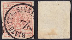 Austria - 1854 - Scott #3e - used - BISTRITZ in SIEBENB. pmk Romania thick paper