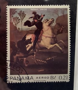 Panama 1967 Scott 479c CTO - 0.21b, Painting, St George & Dragon, Raphael Sanzio