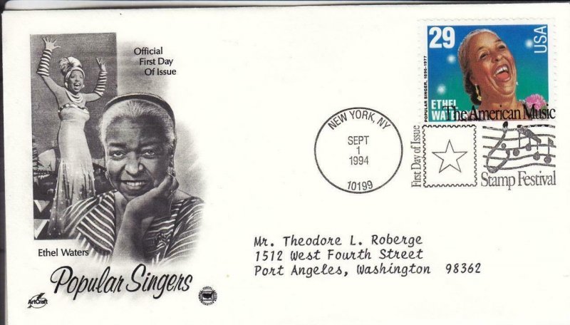 1994, Popular Singers-Ethel Waters, Artcraft/PCS, FDC (D15506)