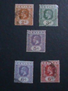 ​CEYLON- 1921 SC# 226-7,229-31 OVER 101 YEARS OLD-KING GEORGE V-USED-STAMPS VF