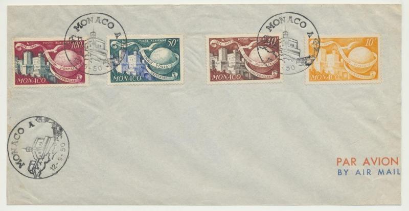 MONACO 1950 UPU 10fr-100fr ON FIRST DAY COVER (SEE BELOW)