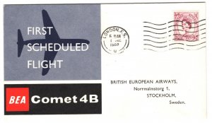 GB AIR MAIL BEA FIRST FLIGHT COMET Cover SWEDEN Zurich London 1960 MA1609 