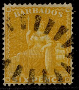 BARBADOS QV SG80, 6d yellow, USED. Cat £12.