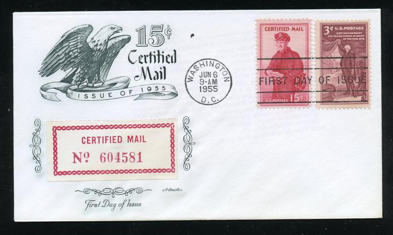 US FA1 15c Certified Mail Issue ADDR ArtMaster FDC