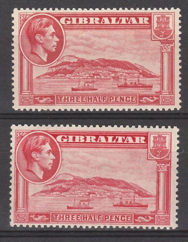 GIBRALTAR 1938 KGVI THE ROCK 11/2D PERF 13.5 AND PERF 14 