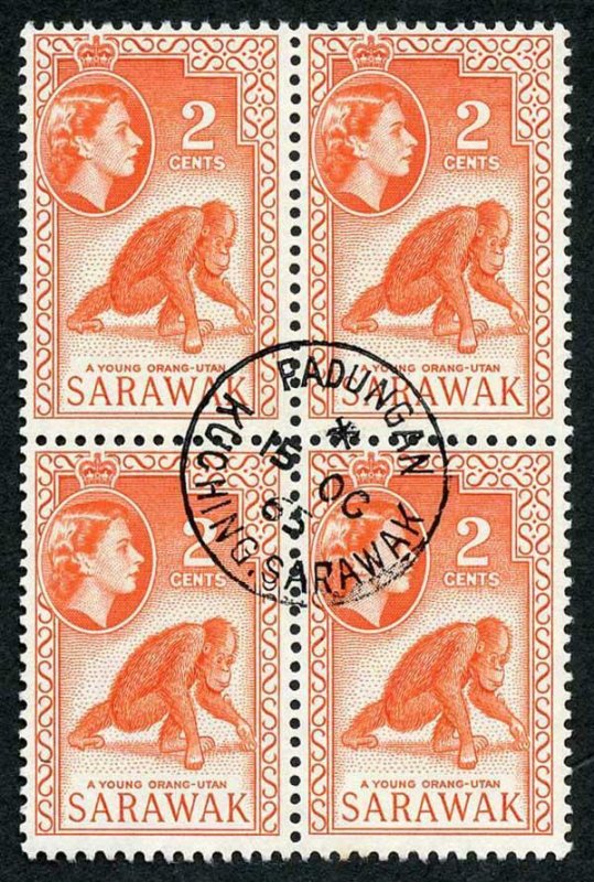 SARAWAK SG205 1965 2c Red-orange Wmk w12 THE KEY VALUE CDS Block Cat 64 pounds