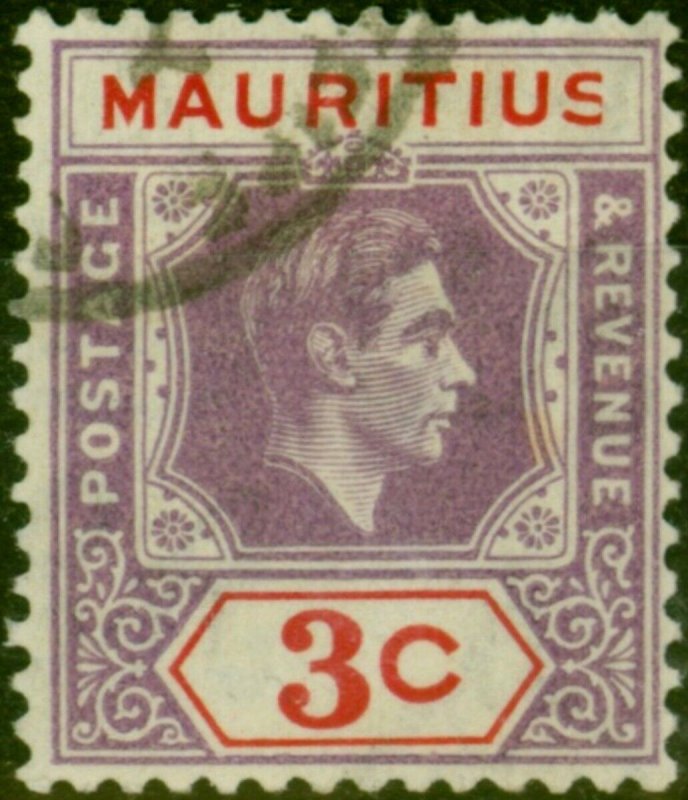 Mauritius 1938 3c Reddish Purple & Scarlet SG253a 'Sliced S' at Right V.F.U