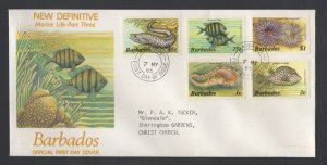 Barbados #640-59 (1985 Marine Life set) on three typed addressed PO cachet FDC