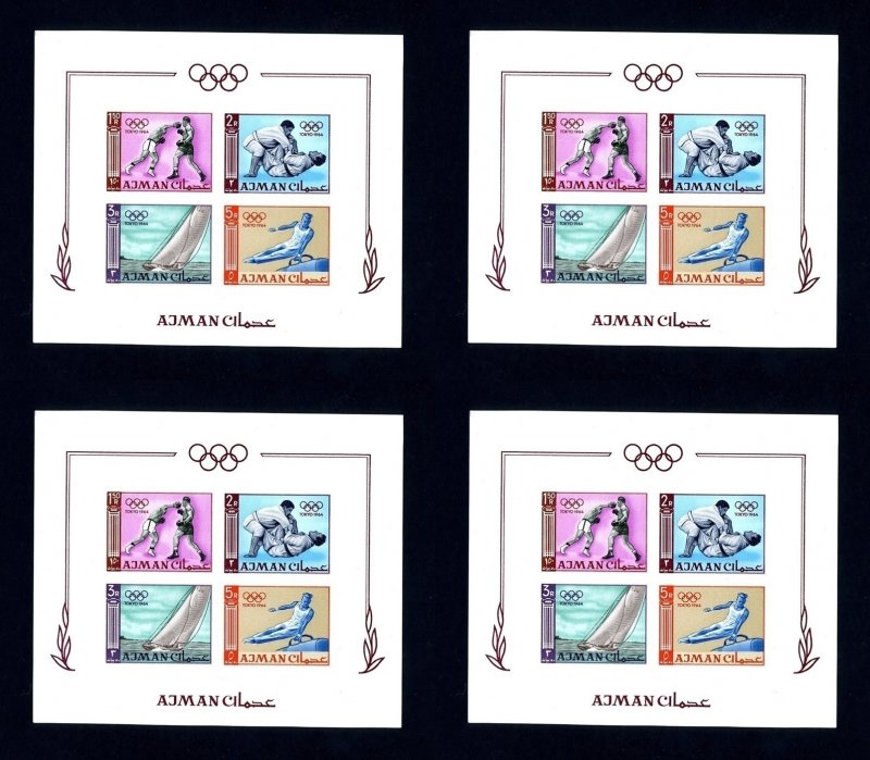 Lot of 4 Ajman # 36b 1964 Olympics Imperforate NH Souvenir Sheets