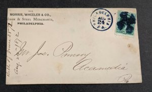 Scott # 147 US Stamp 1872 3c Washington Used Propeller Fancy Cancel on Adv.Cover