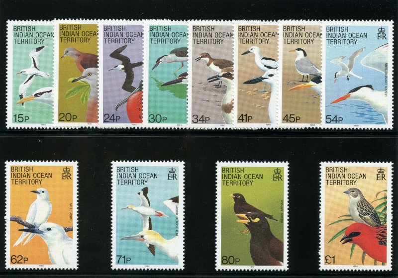 B.I.O.T. 1990 QEII Birds set complete superb MNH. SG 90-101. Sc 94-105.