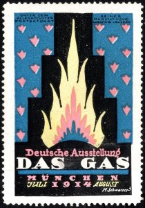 1914 German Poster Stamp German Gas Exhibition Munich July-August