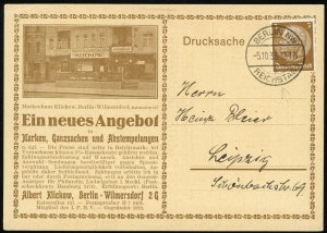 Germany Berlin Reichstag Philatelic Advertisement Postal Card to Leipzig 1933