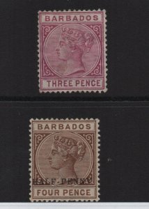 Barbados 1883-1892 SG96 & SG104 both mounted mint