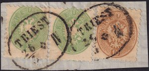 Austria - 1863-1864 - Scott #23 (pair),25 - used on piece - TRIEST pmk Italy